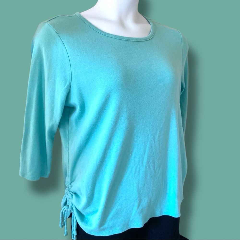 Croft & Barrow | Scoop Neck, Ruched Sides, 3/4 Sleeves. Sea Foam Green. XL